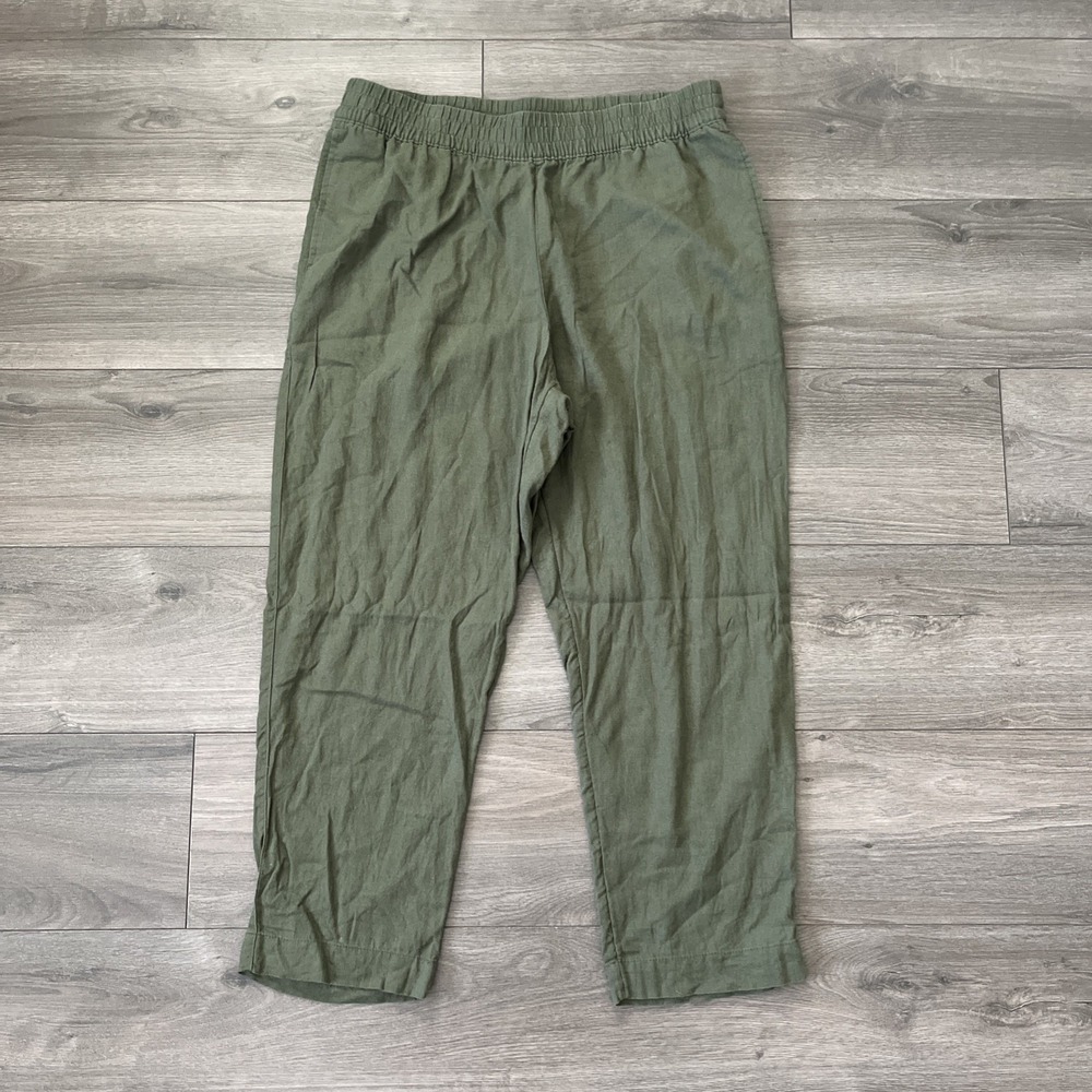 Old Navy High-Rise Straight Taper Womens L Linen Blend Green